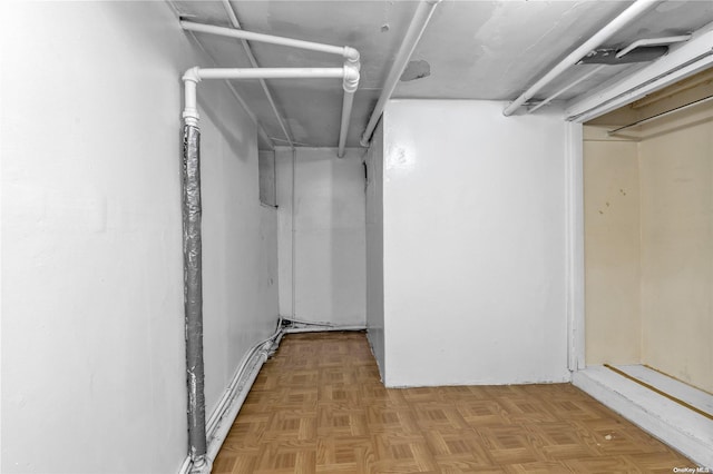 basement with parquet floors