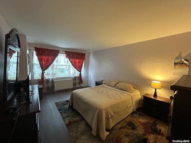 bedroom with dark hardwood / wood-style flooring