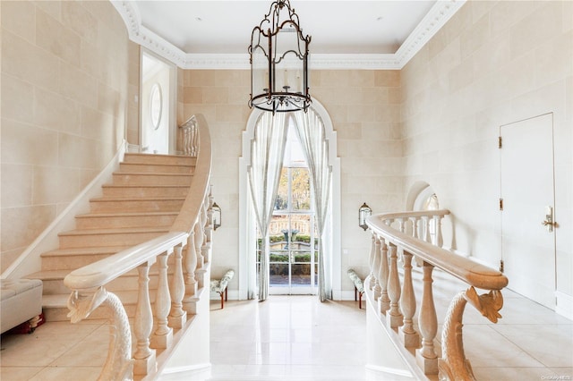 entrance foyer with tile walls