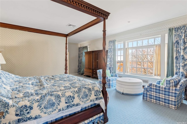 bedroom with ornamental molding