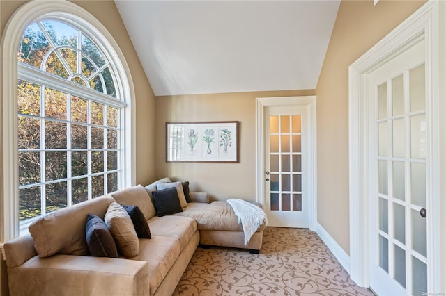 interior space featuring vaulted ceiling