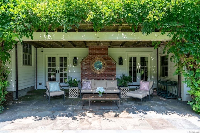 view of patio / terrace featuring outdoor lounge area and french doors