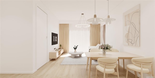 136-80 41st Ave Unit 6G, Flushing, NY 11355 - dining room featuring light wood-style flooring, a chandelier, and baseboards