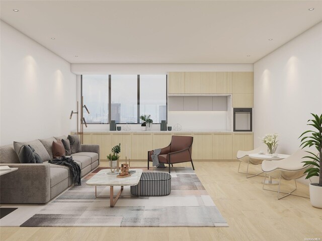 136-80 41st Ave Unit 6G, Flushing, NY 11355 - living room with light wood-type flooring and recessed lighting