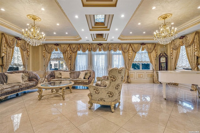 interior space featuring a tray ceiling, a healthy amount of sunlight, and ornamental molding