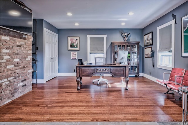 office space featuring dark hardwood / wood-style flooring