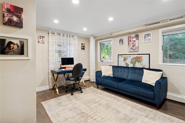 office space with hardwood / wood-style flooring and plenty of natural light