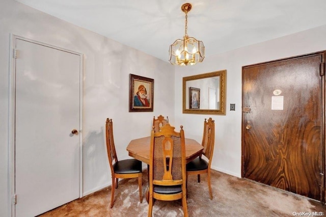 18-75 Corporal Kennedy St Unit 2F, Bayside, NY 11360 - dining room featuring a chandelier, light colored carpet, and baseboards