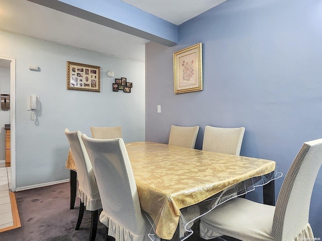 carpeted dining area featuring billiards