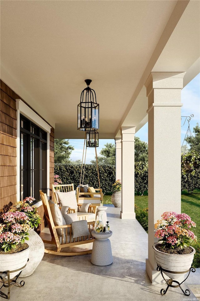 view of patio featuring a porch