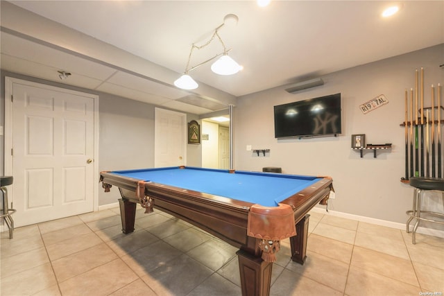 recreation room featuring tile patterned floors and billiards