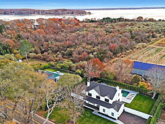 aerial view with a water view