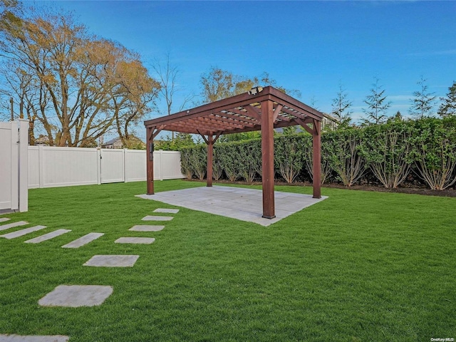 view of yard featuring a pergola and a patio