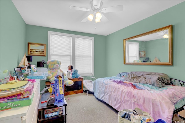 bedroom featuring carpet flooring and ceiling fan