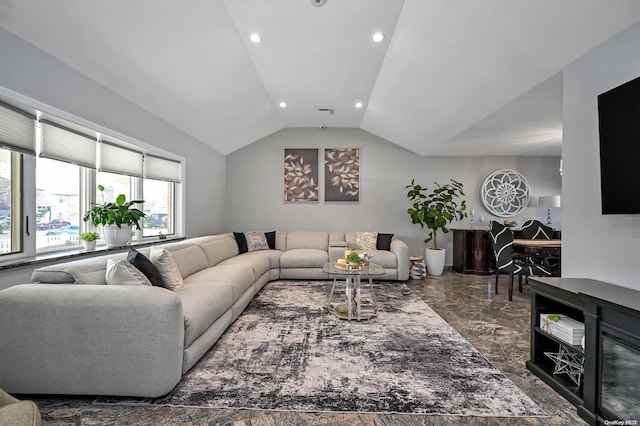 living room with vaulted ceiling