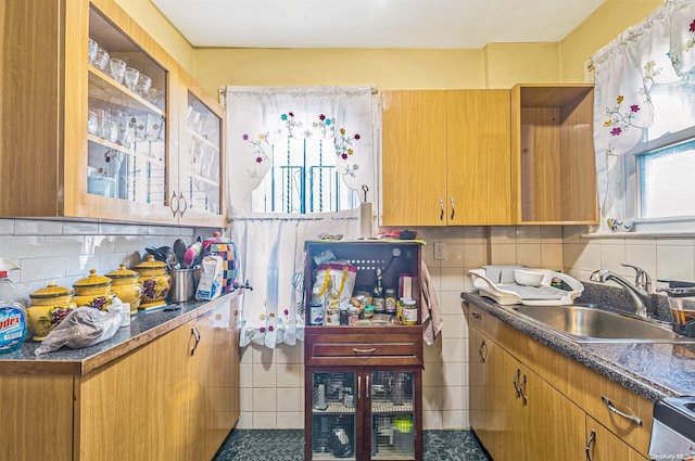 kitchen with decorative backsplash and sink