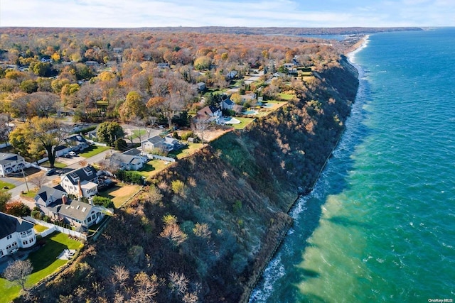 aerial view with a view of the beach and a water view