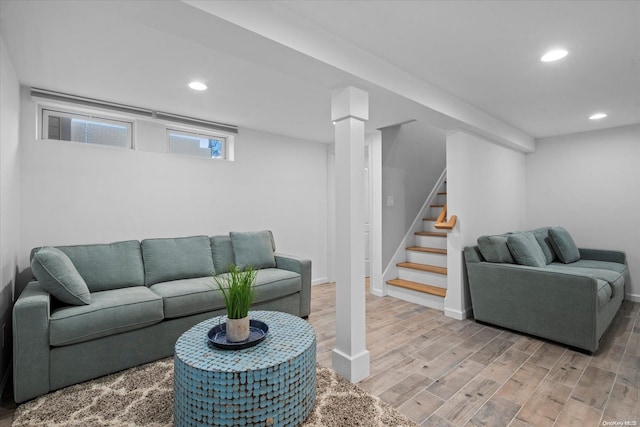 living room with hardwood / wood-style flooring