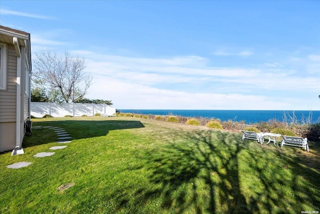 view of yard with a water view