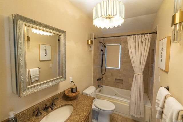 full bathroom featuring tile patterned floors, vanity, shower / bath combo, and toilet