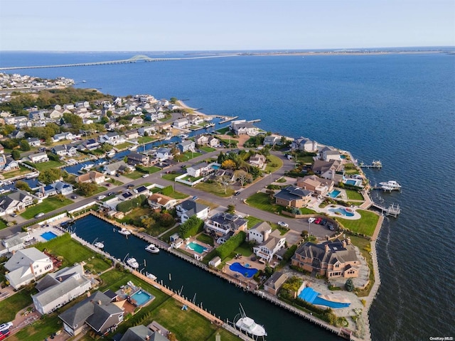 aerial view featuring a water view