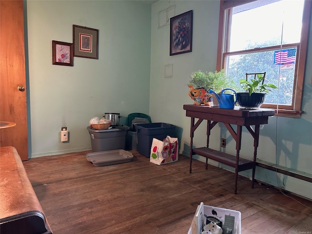 office space with wood-type flooring