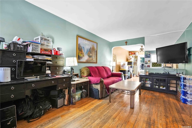 living room with light hardwood / wood-style flooring