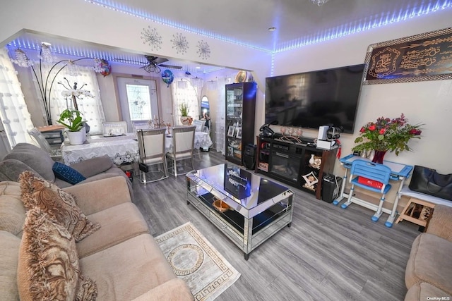 living room with wood-type flooring