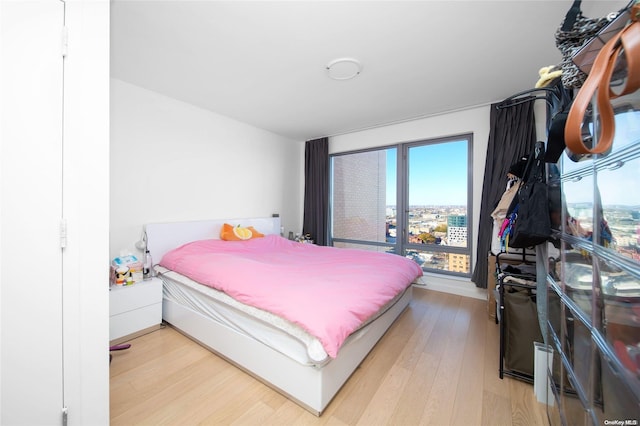 bedroom with light hardwood / wood-style floors