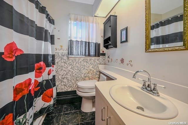 529 Birch Hollow Dr, Shirley, NY 11967 - full bathroom with marble finish floors, vanity, and a shower with curtain
