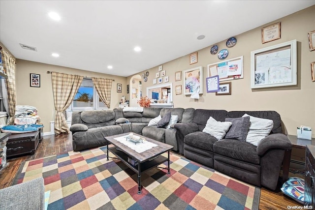 living room with hardwood / wood-style floors