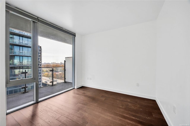 empty room featuring expansive windows and wood-type flooring