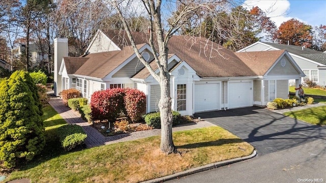 view of front facade featuring a front yard and a garage