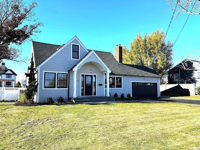 view of front of property featuring a front yard and a garage