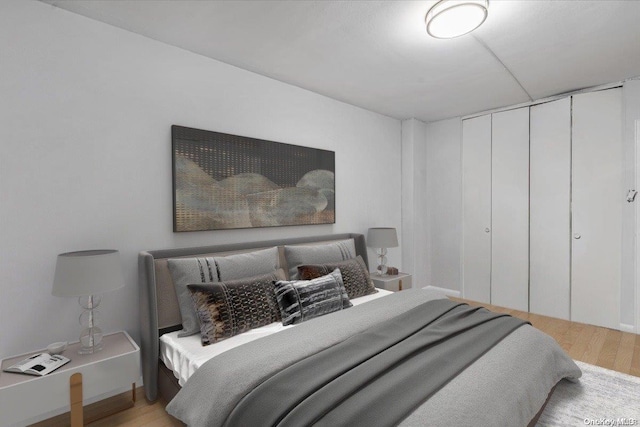 bedroom featuring light hardwood / wood-style flooring and a closet