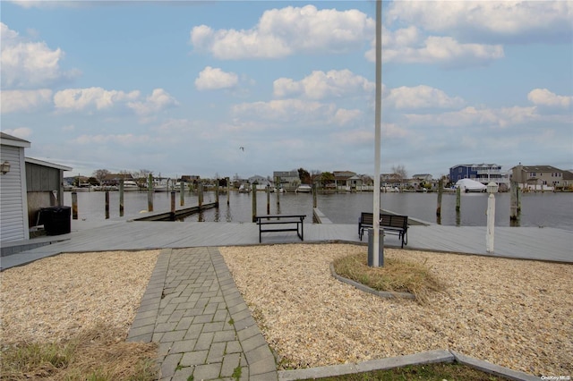 view of dock with a water view