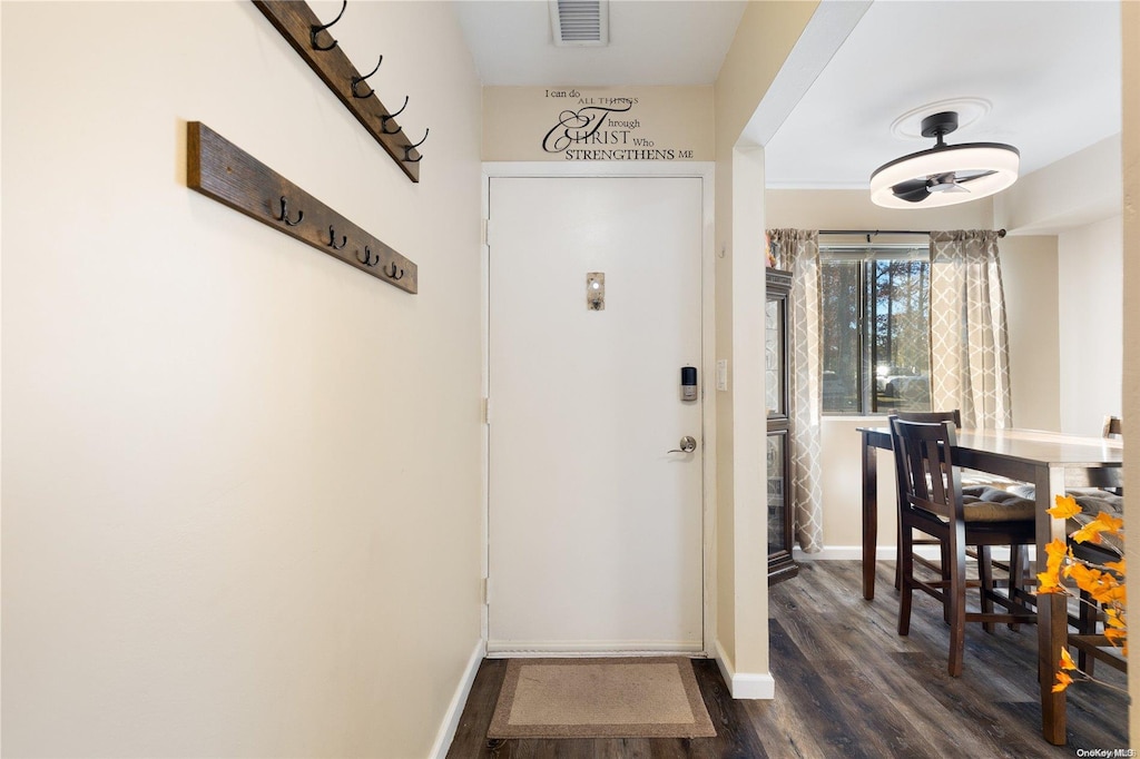 entryway with dark hardwood / wood-style floors