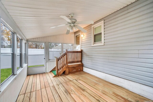 43 2nd St, Ronkonkoma, NY 11779 - unfurnished sunroom featuring ceiling fan, lofted ceiling, and healthy amount of natural light