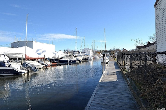 dock area with a water view