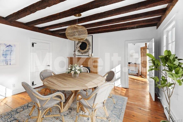 1117 Cedar Ln, East Marion, NY 11939 - dining space featuring beam ceiling and light wood finished floors