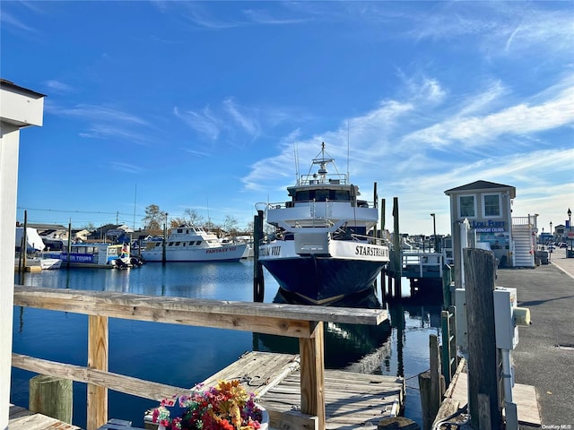 view of dock with a water view