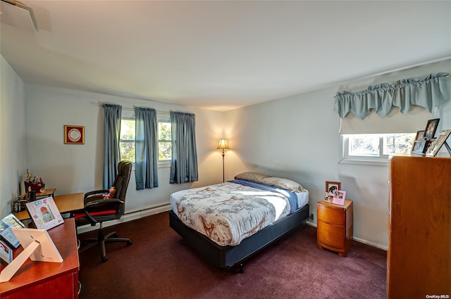 carpeted bedroom featuring multiple windows