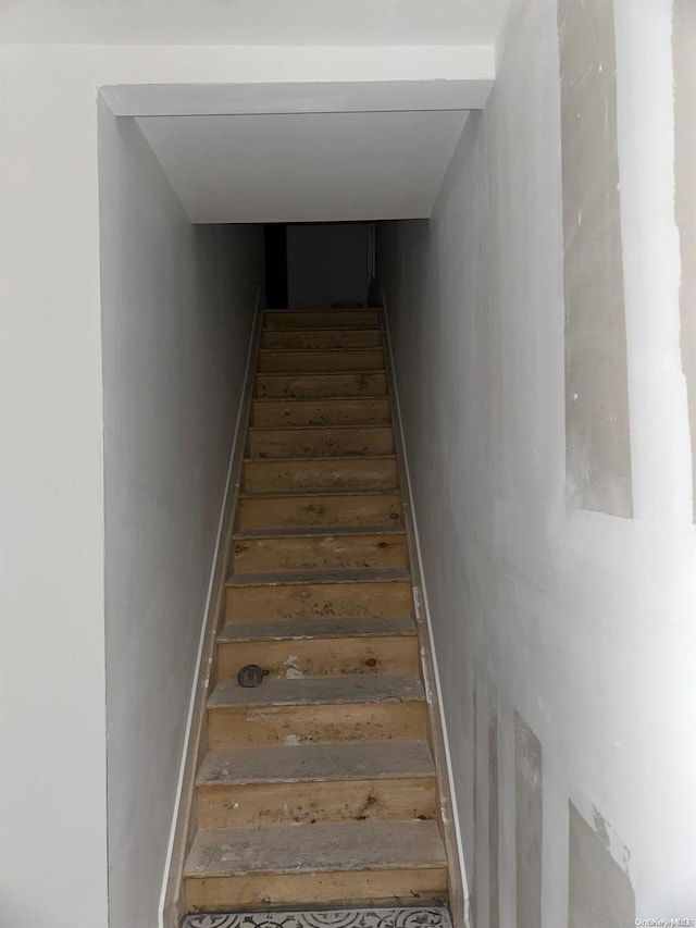 stairway with wood-type flooring