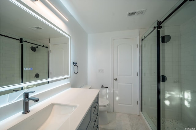 bathroom with vanity, toilet, and walk in shower