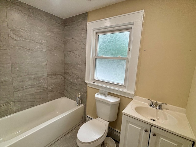 18 Perry St, Hempstead, NY 11550 - full bath with toilet, vanity, shower / washtub combination, and a baseboard heating unit