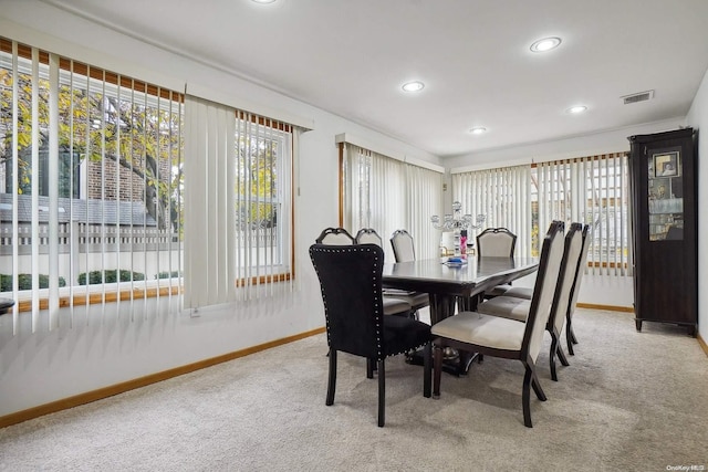 dining room featuring carpet flooring