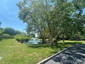 view of community featuring a water view and a lawn