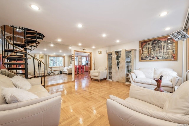 living room with light parquet floors