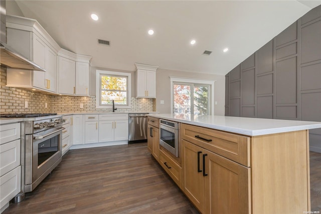 kitchen with a healthy amount of sunlight, white cabinetry, and stainless steel appliances