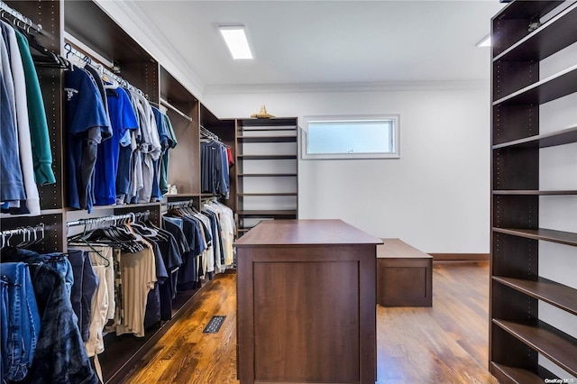 spacious closet featuring dark wood-type flooring